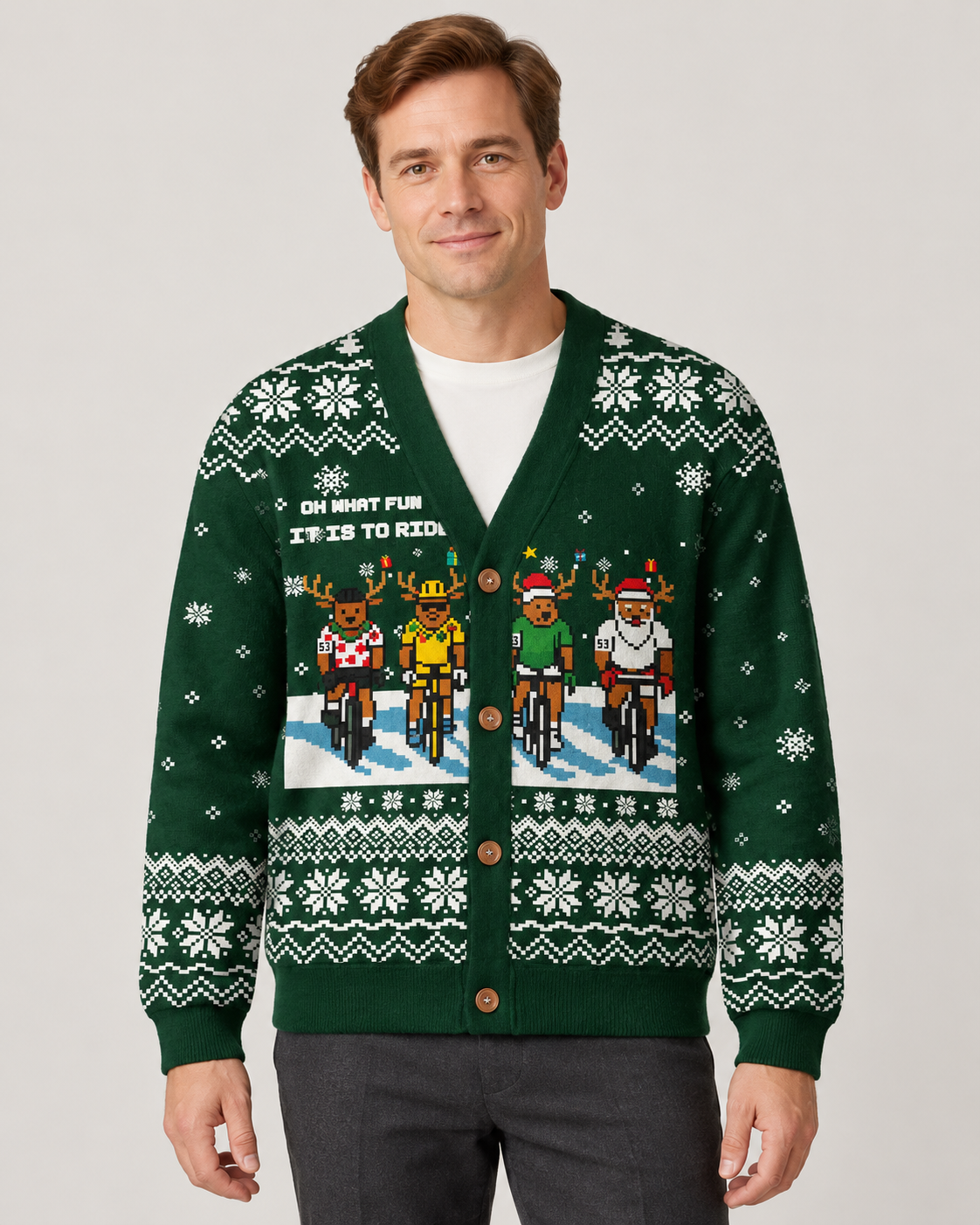 Men’s Cardigan With Christmas Reindeer Print