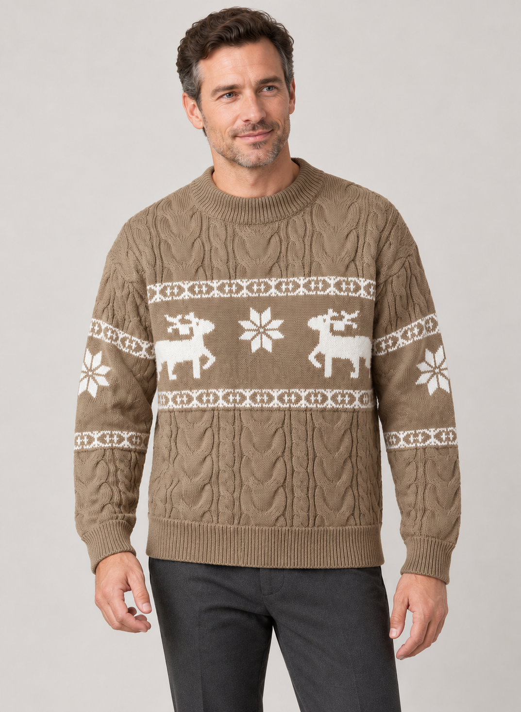 Men’s Christmas Jumper With Reindeer Cable Knit