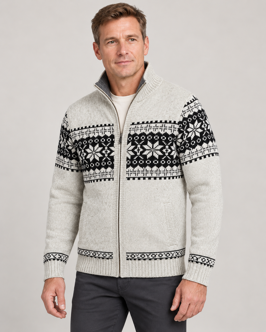 Men’s Cardigan With Nordic Knit And Zip