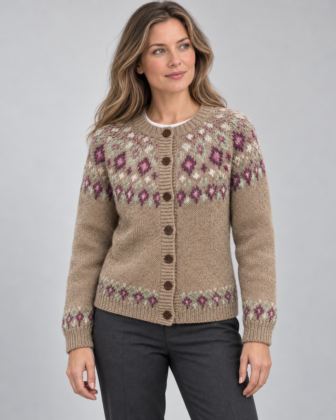Women’s Cardigan With Fair Isle Yoke