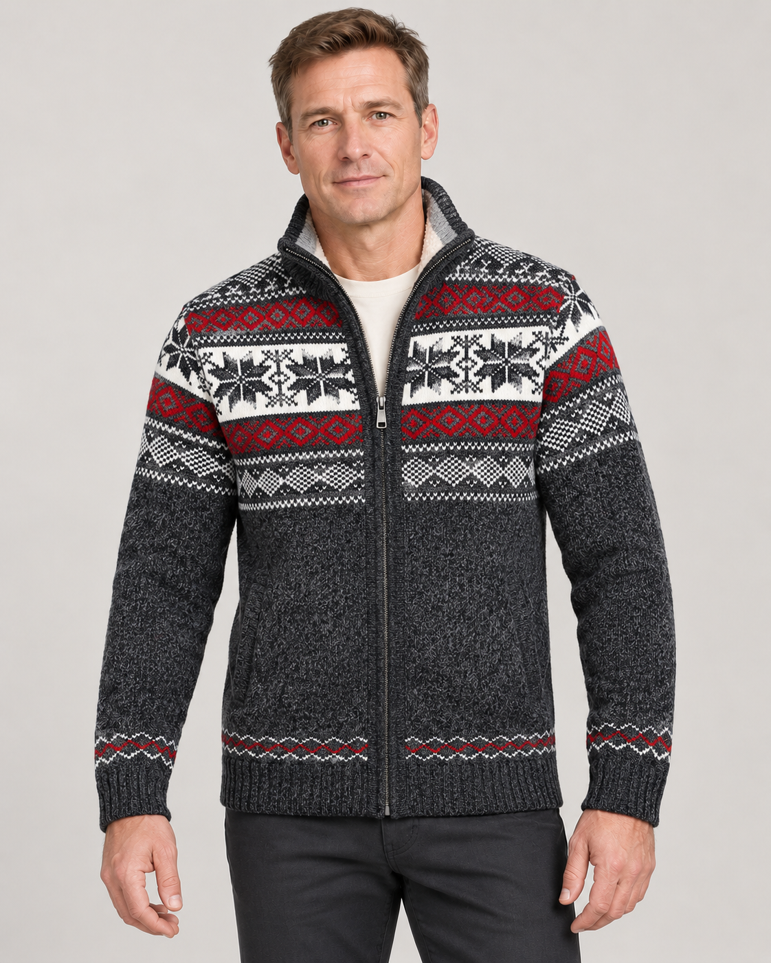 Men’s Cardigan With Nordic Knit And Zip