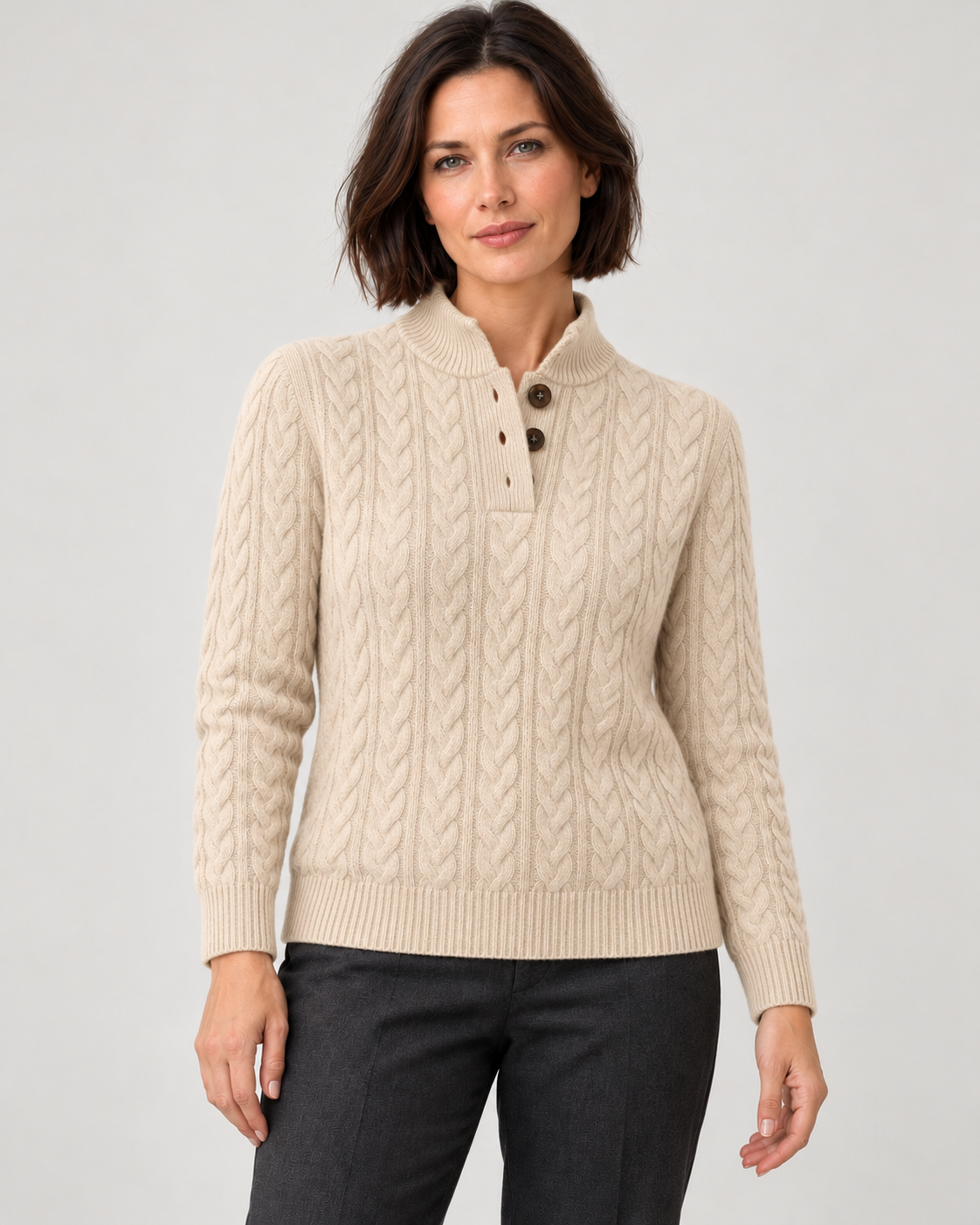 Women’s Jumper With Cable Knit Button Neck