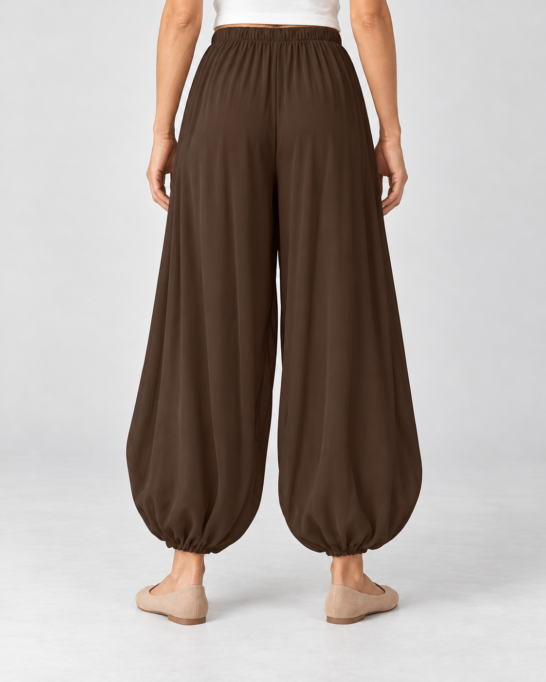 Women’s Wide Leg Trousers with Balloon Fit and Drawstring Waist