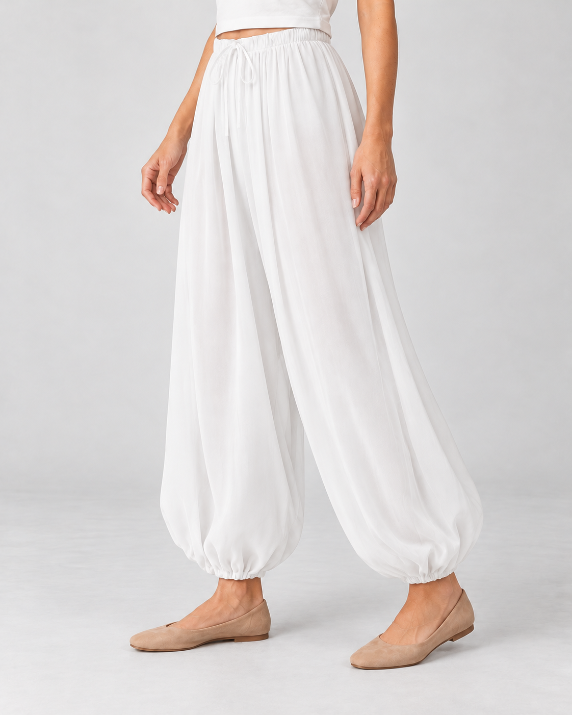 Women’s Wide Leg Trousers with Balloon Fit and Drawstring Waist