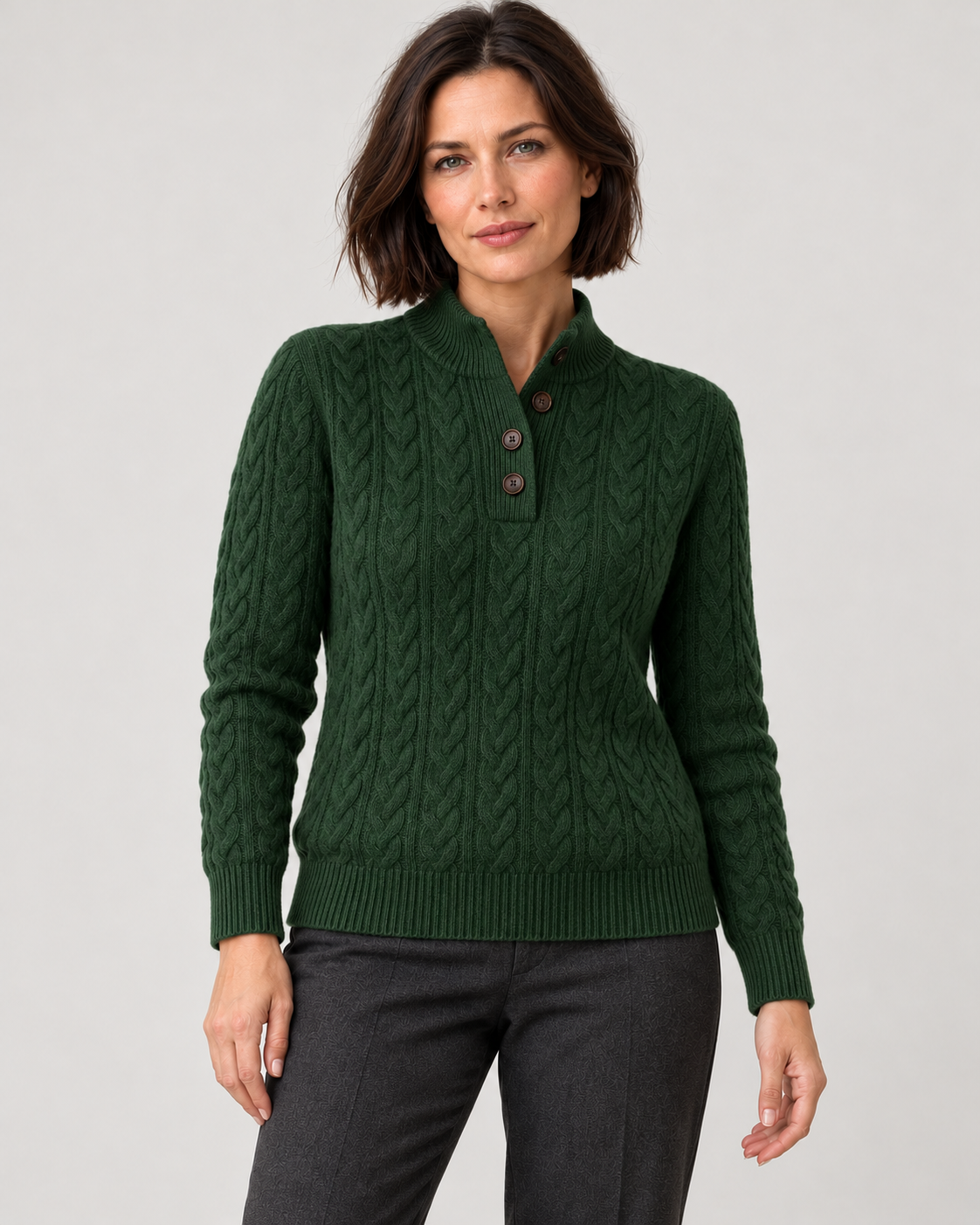 Women’s Jumper With Cable Knit Button Neck