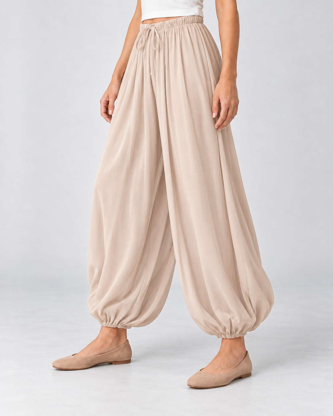 Women’s Wide Leg Trousers with Balloon Fit and Drawstring Waist