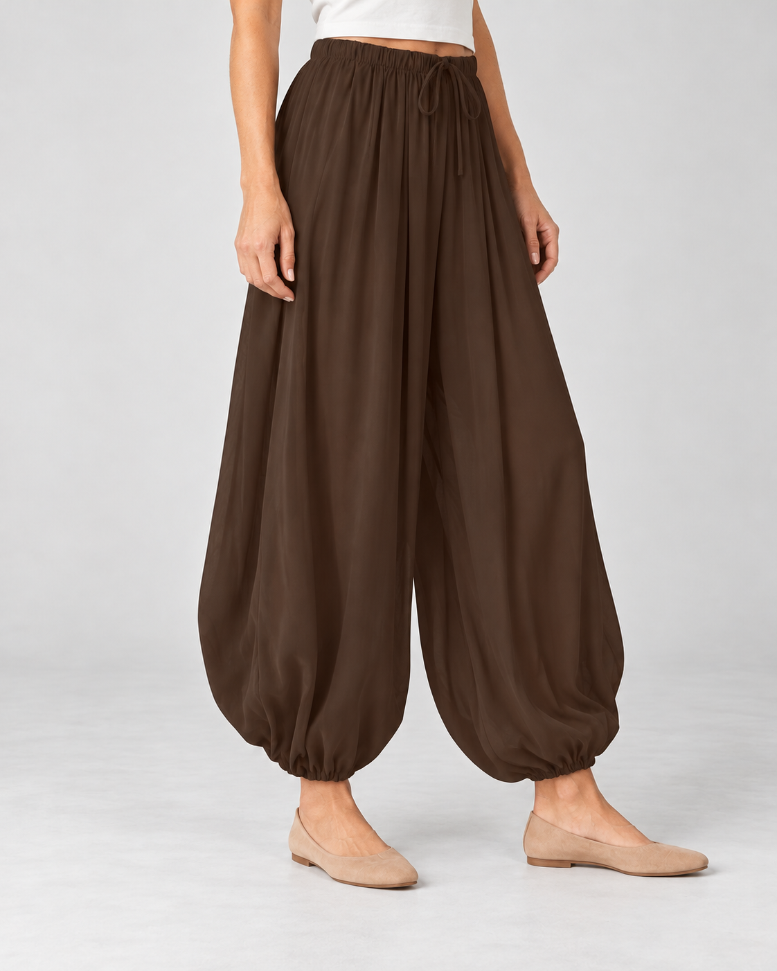 Women’s Wide Leg Trousers with Balloon Fit and Drawstring Waist