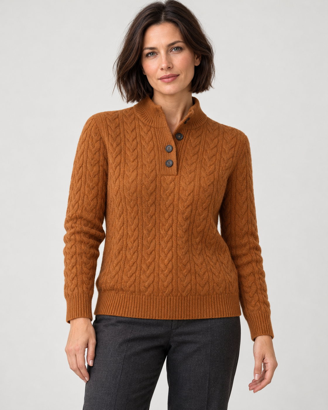 Women’s Jumper With Cable Knit Button Neck