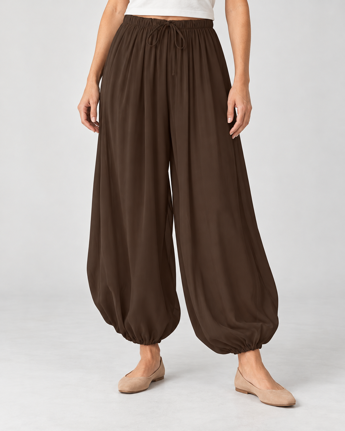 Women’s Wide Leg Trousers with Balloon Fit and Drawstring Waist