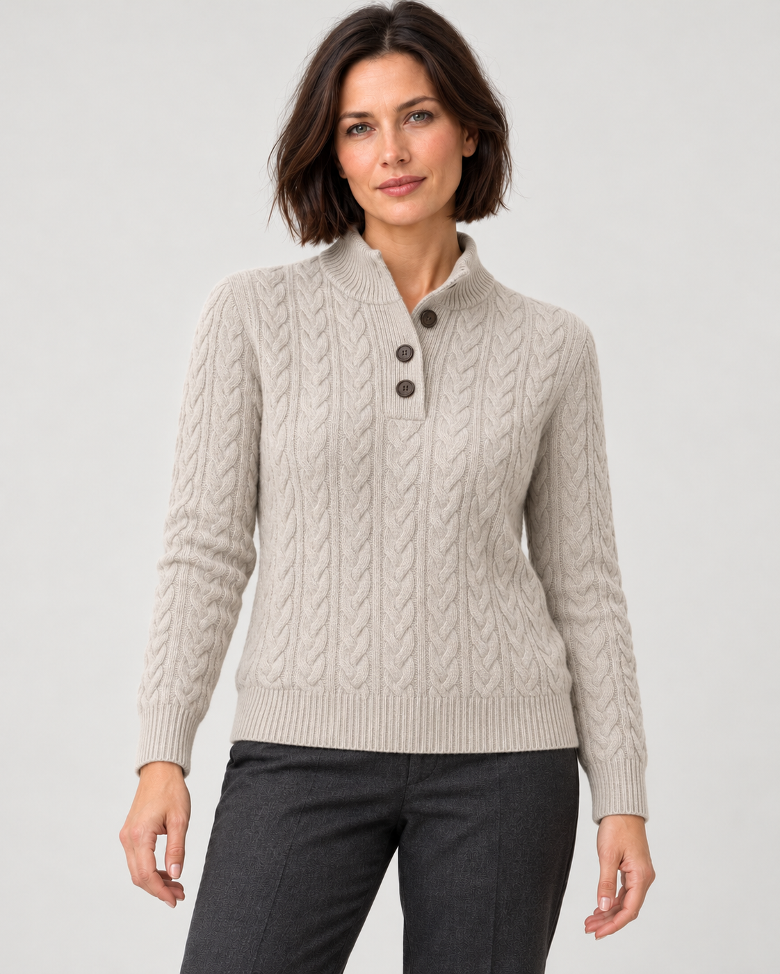 Women’s Jumper With Cable Knit Button Neck