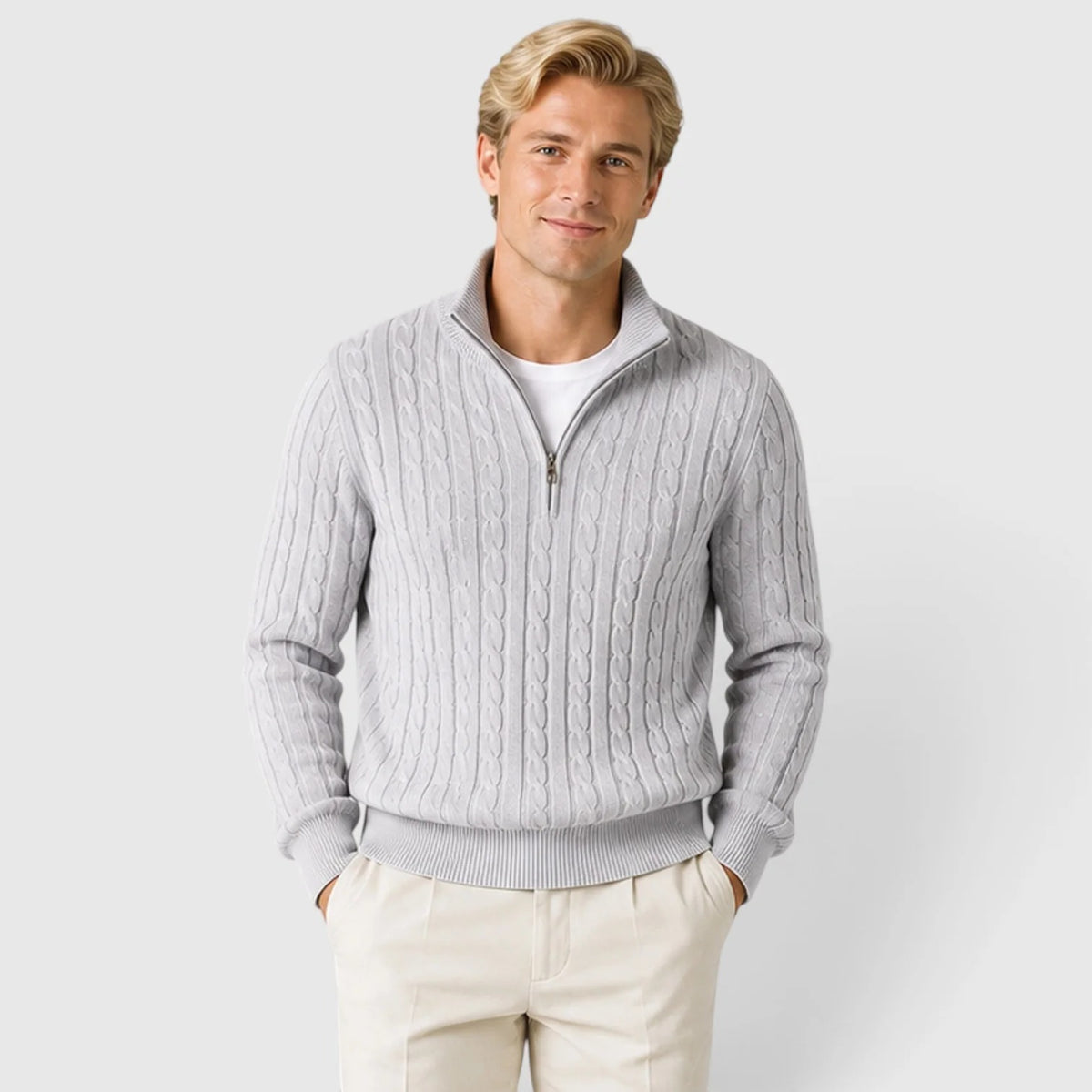 Men's Cable Knit Quarter-Zip Jumper – Textured Knit Pullover