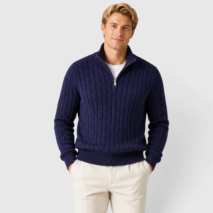 Men's Cable Knit Quarter-Zip Jumper – Textured Knit Pullover