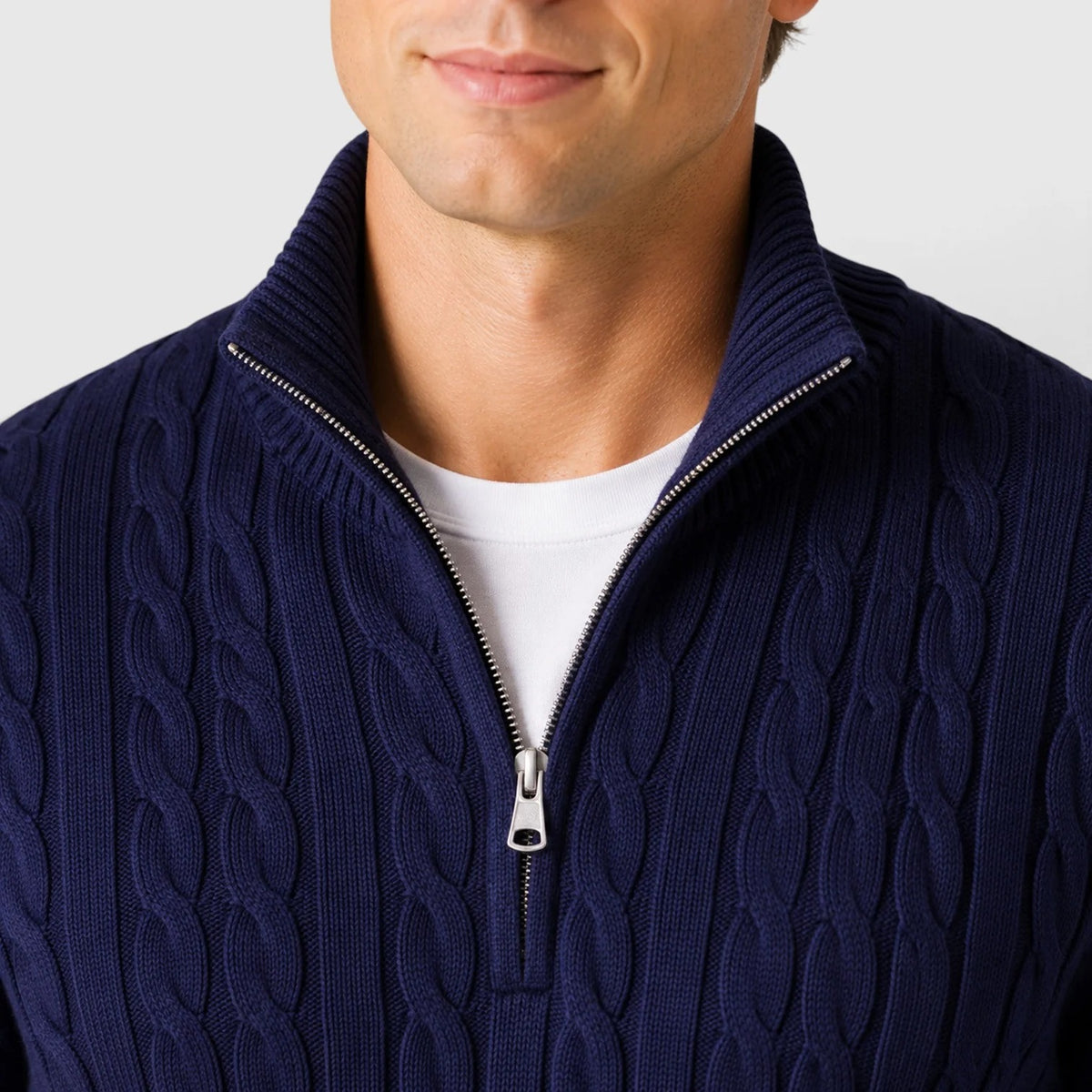 Men's Cable Knit Quarter-Zip Jumper – Textured Knit Pullover
