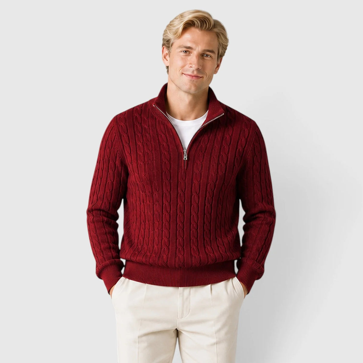Men's Cable Knit Quarter-Zip Jumper – Textured Knit Pullover