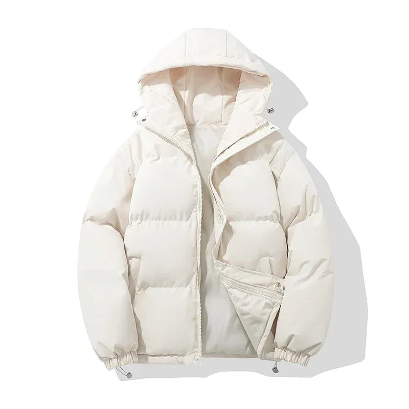 Women's Hooded Puffer Jacket – Cotton Blend, Zip Front & Adjustable Hood