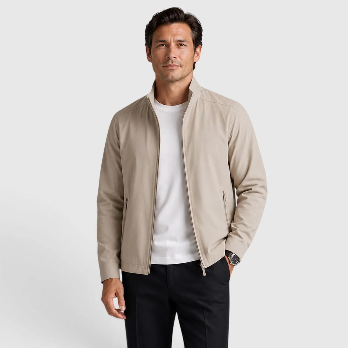 Men's Lightweight Zip-Up Jacket – Stand Collar Smart Casual