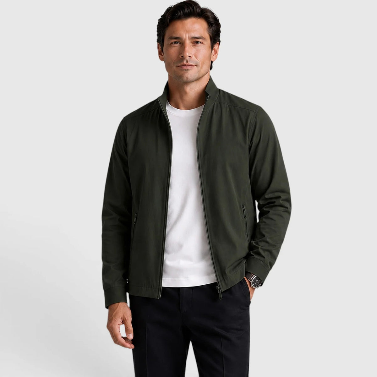 Men's Lightweight Zip-Up Jacket – Stand Collar Smart Casual