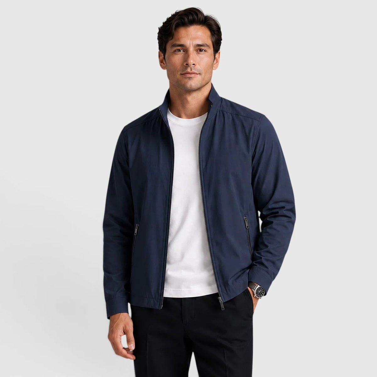 Men's Lightweight Zip-Up Jacket – Stand Collar Smart Casual