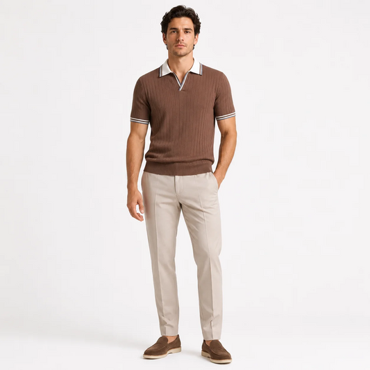 Men's Ribbed-Knit Polo & Tapered Trousers Co-Ord Set