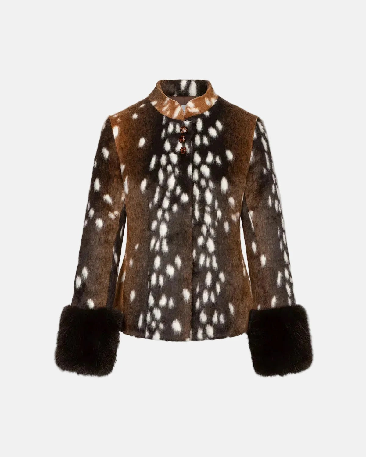 Women's Deer Print Faux Fur Jacket – Stand Collar