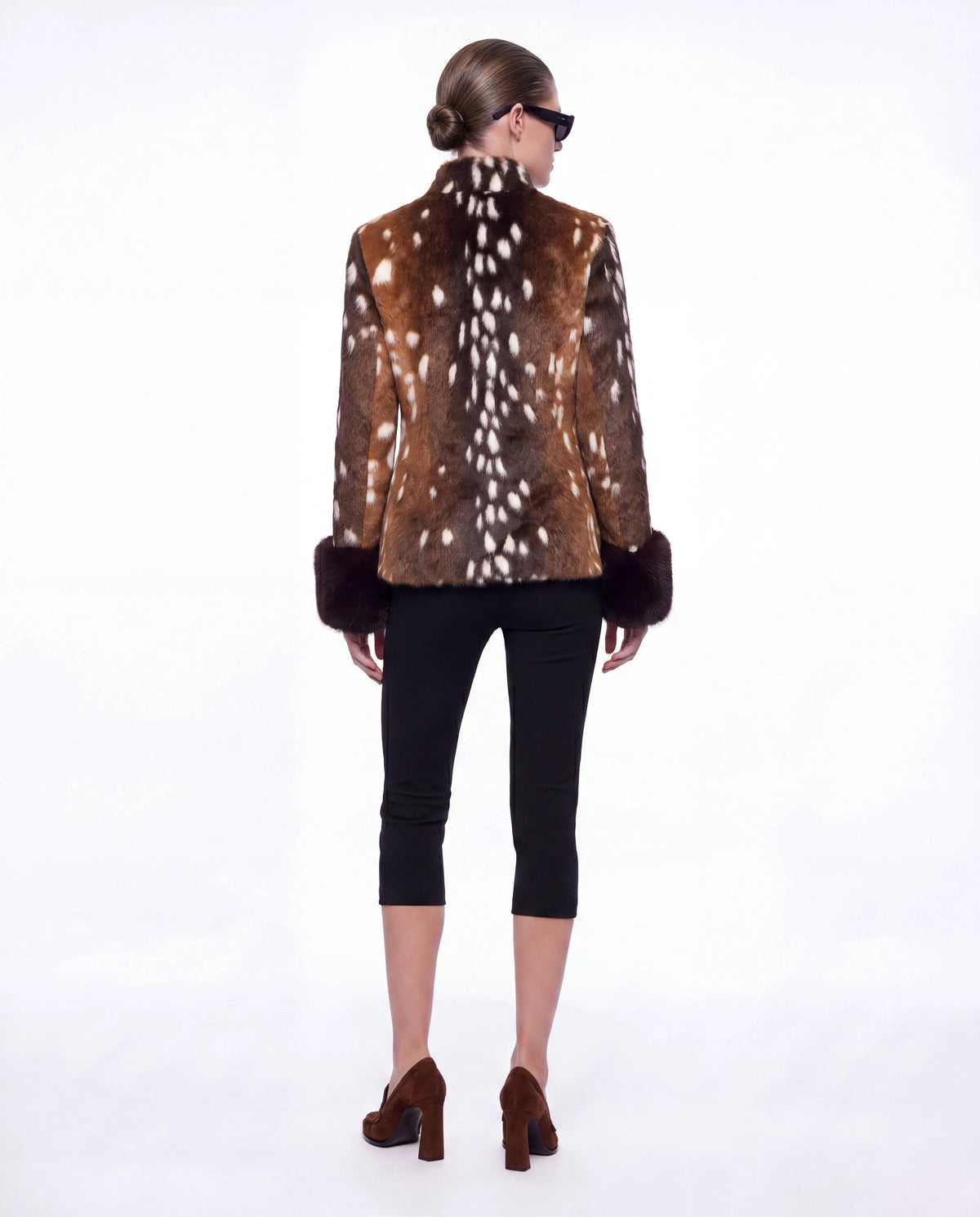Women's Deer Print Faux Fur Jacket – Stand Collar