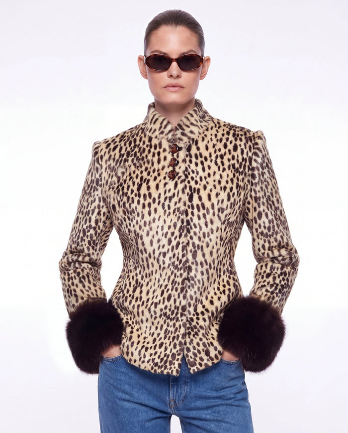 Women's Leopard Print Jacket – Faux Pony-Hair Effect