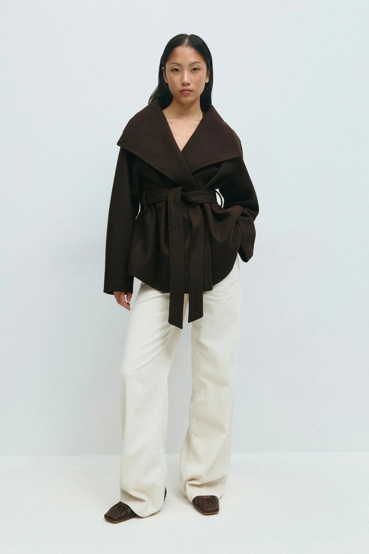 Women's Short Belted Wrap Coat – Oversized Collar