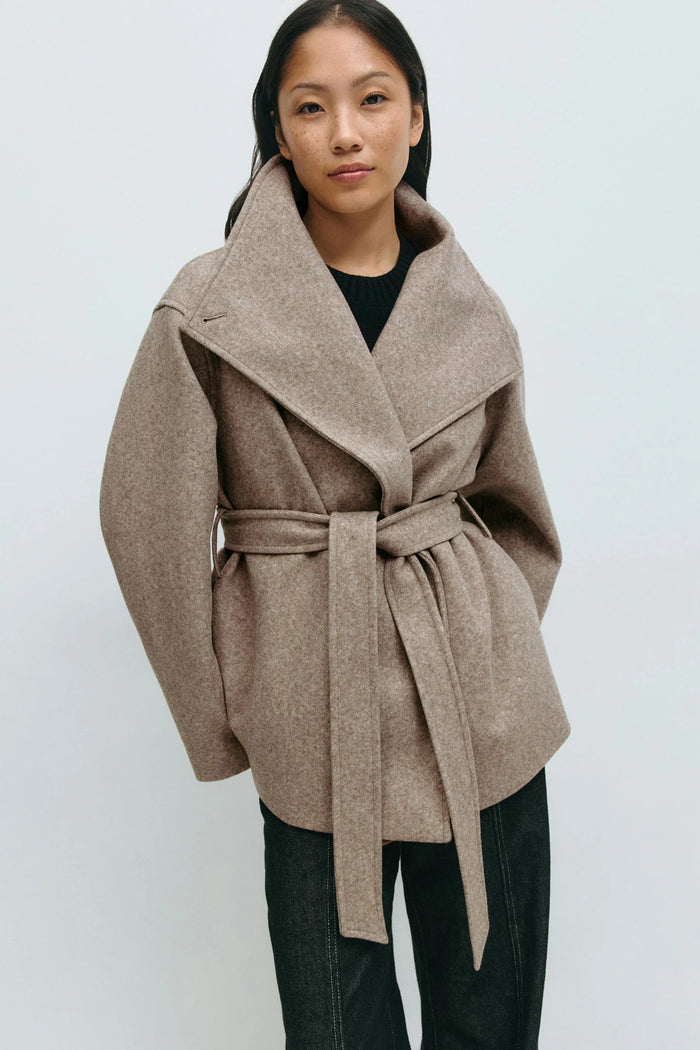 Women's Short Belted Wrap Coat – Oversized Collar