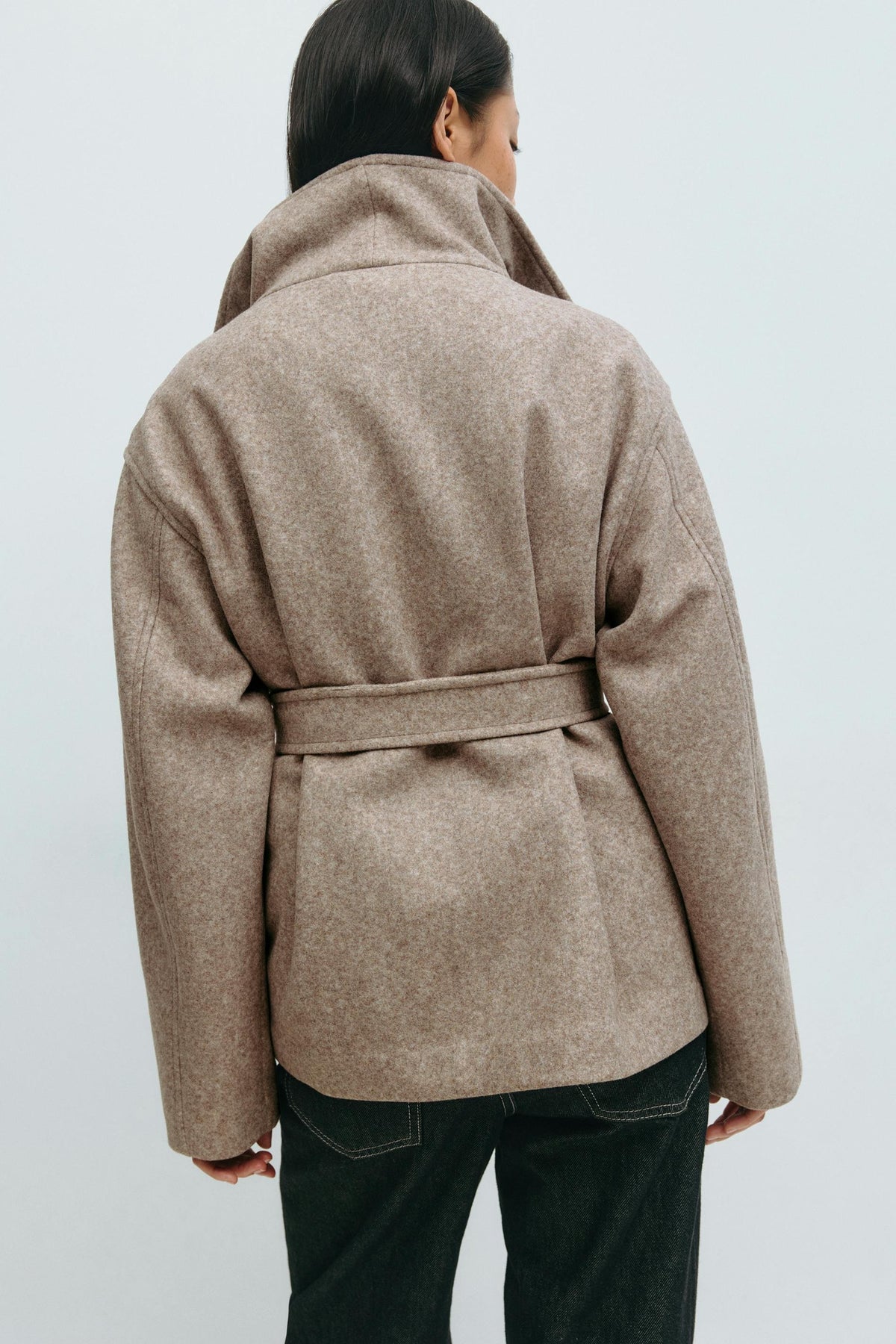 Women's Short Belted Wrap Coat – Oversized Collar