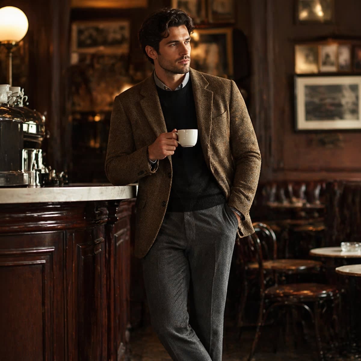 Men's Herringbone Blazer – Wool-Blend Slim-Fit