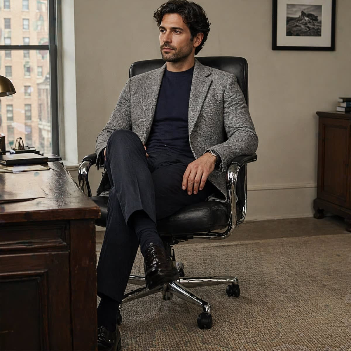 Men's Herringbone Blazer – Wool-Blend Slim-Fit