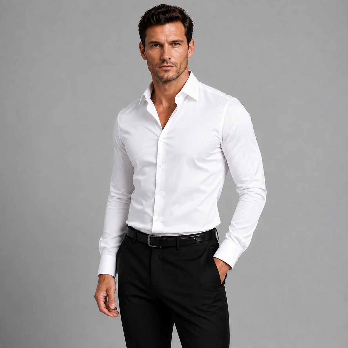 Men's Slim-Fit Satin-Look Stretch Shirt