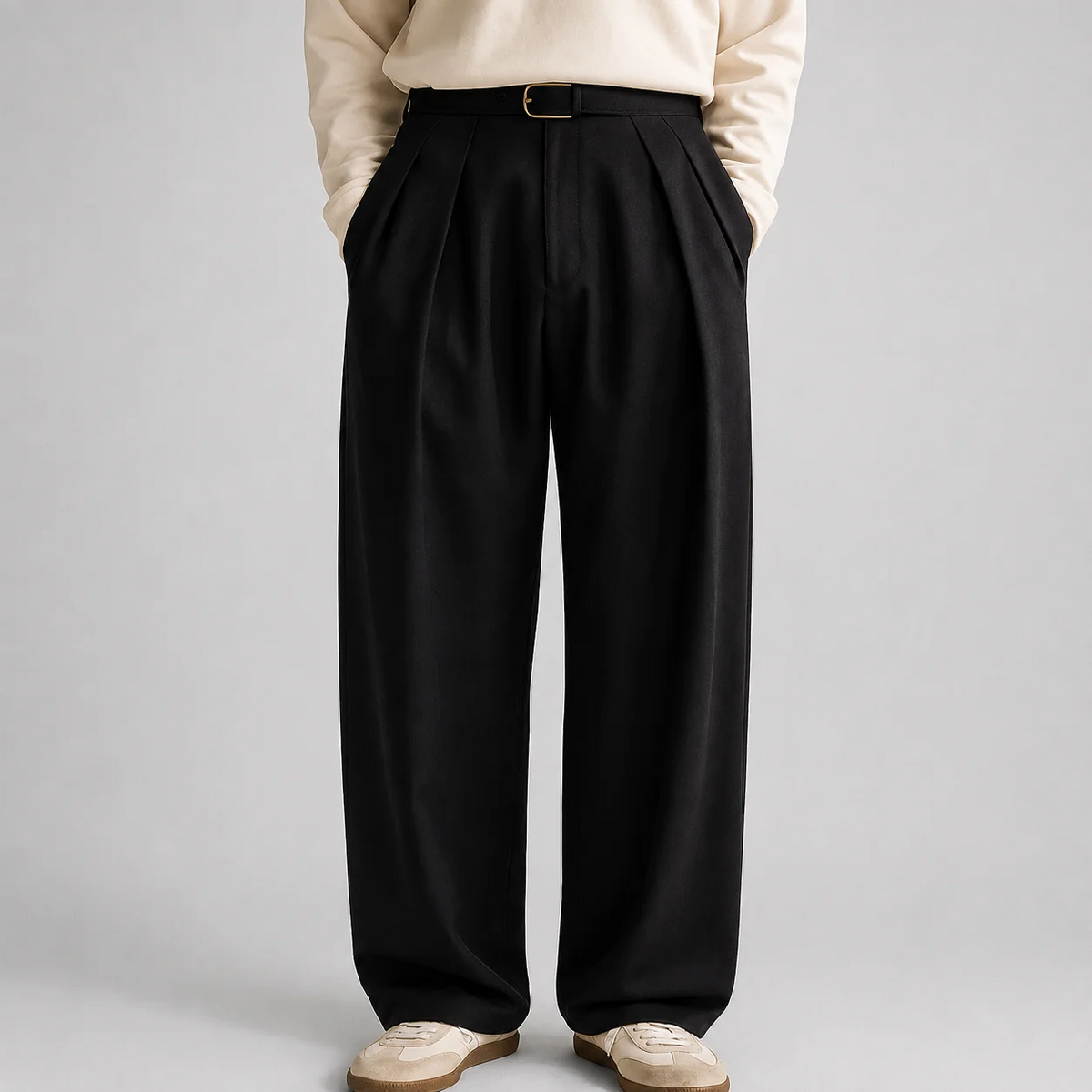 Men's Wide-Leg Trousers – High-Waisted Double-Pleat Tailored Fit