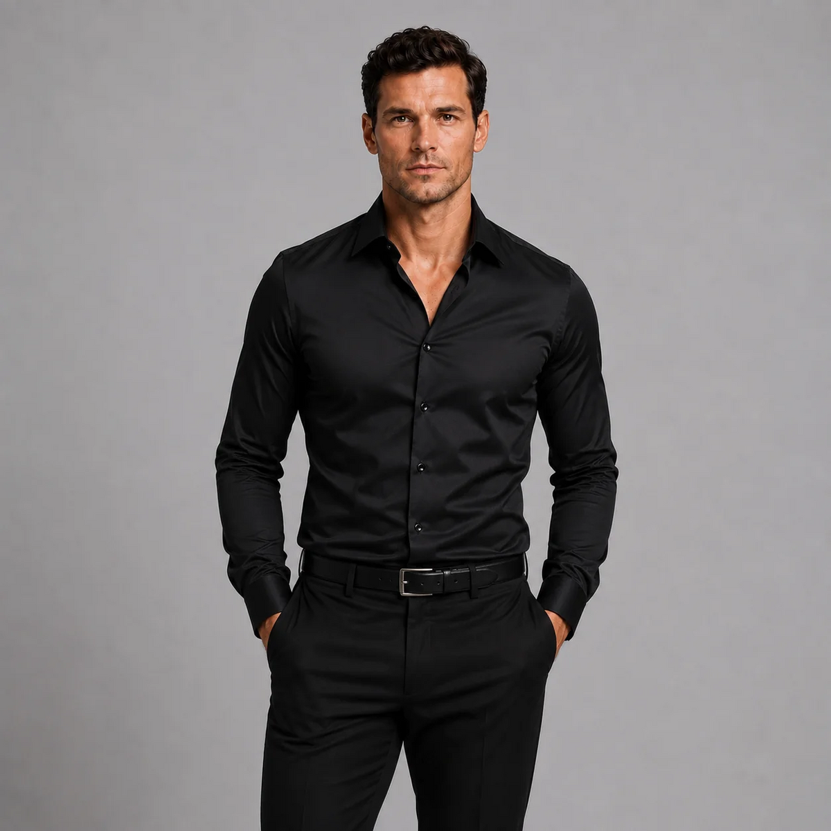 Men's Slim-Fit Satin-Look Stretch Shirt