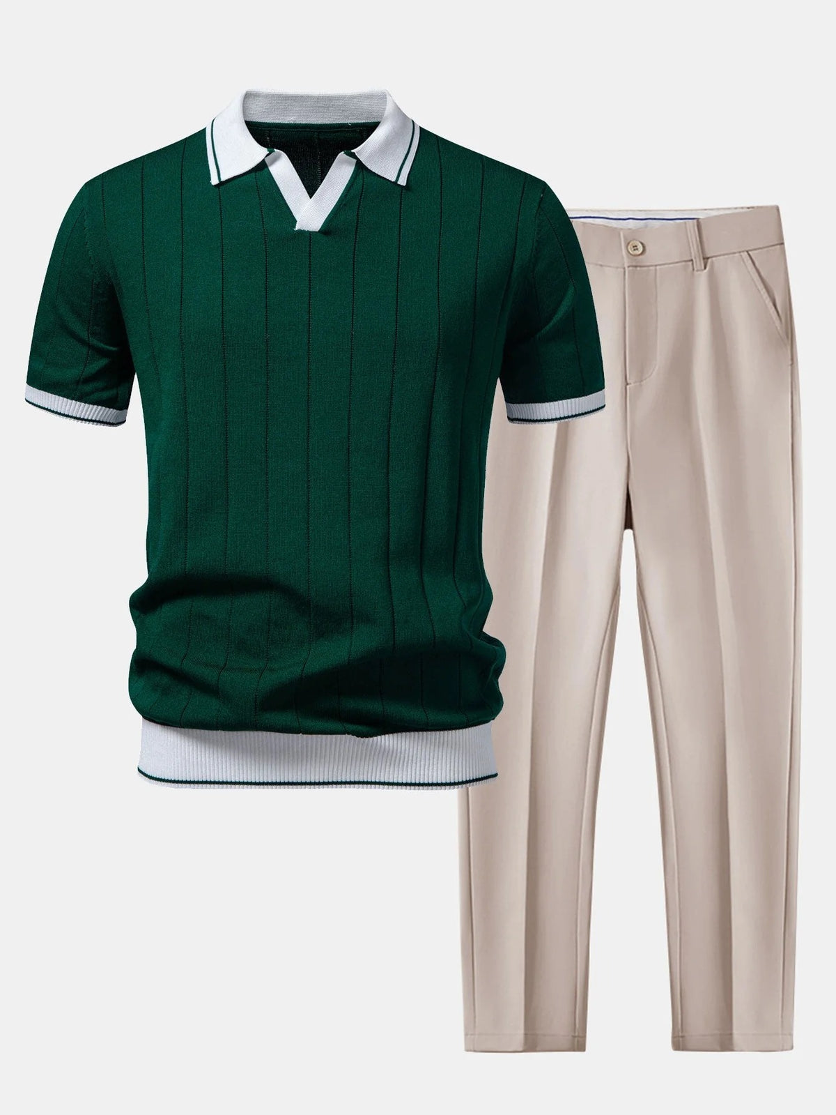 Men's Ribbed-Knit Polo & Tapered Trousers Co-Ord Set