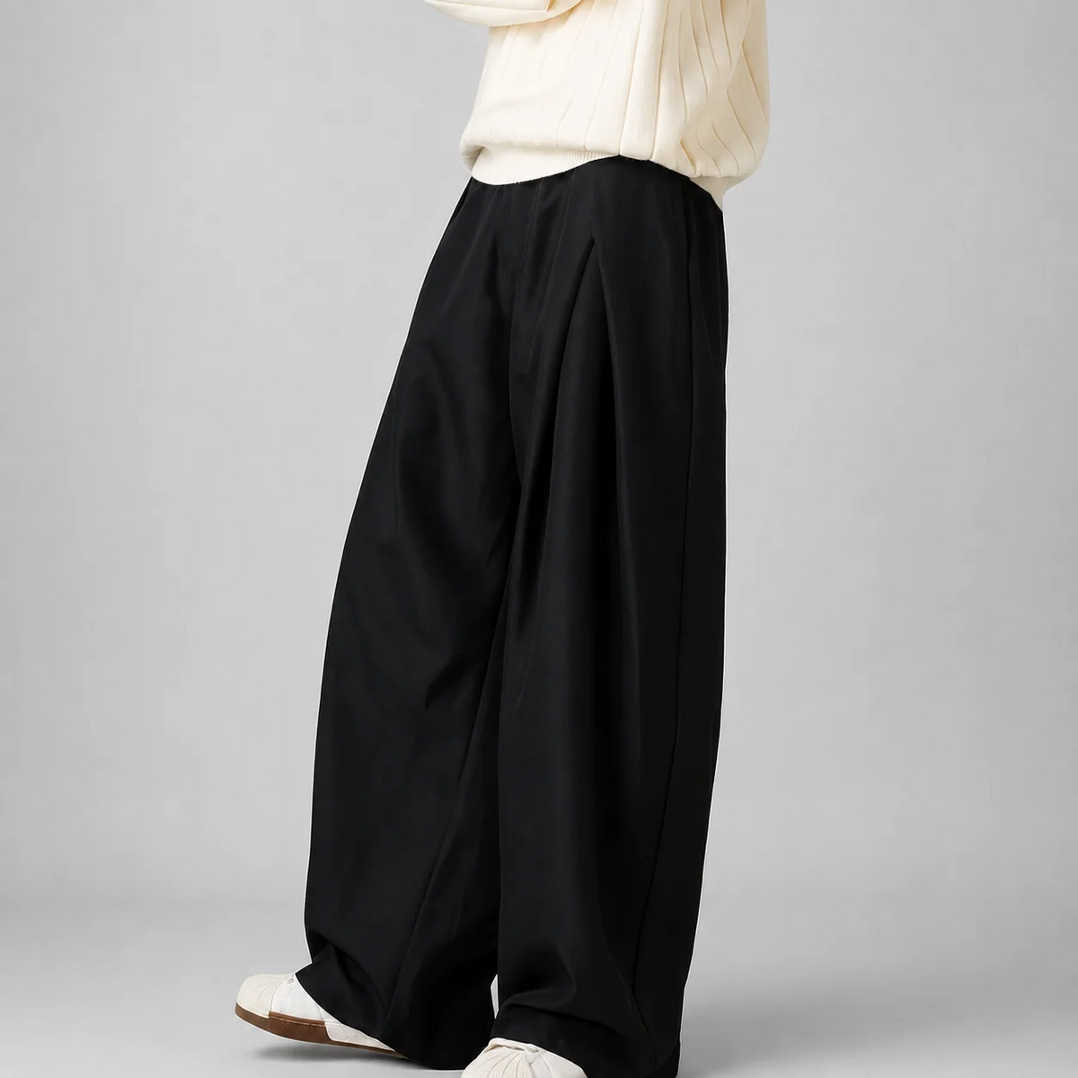Men's Wide-Leg Trousers – High-Waisted Double-Pleat Tailored Fit