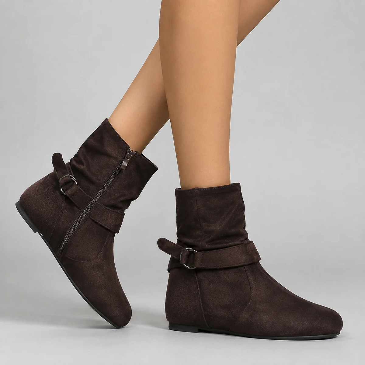 Women's Slouch Ankle Boots – Buckle Detail Low Heel
