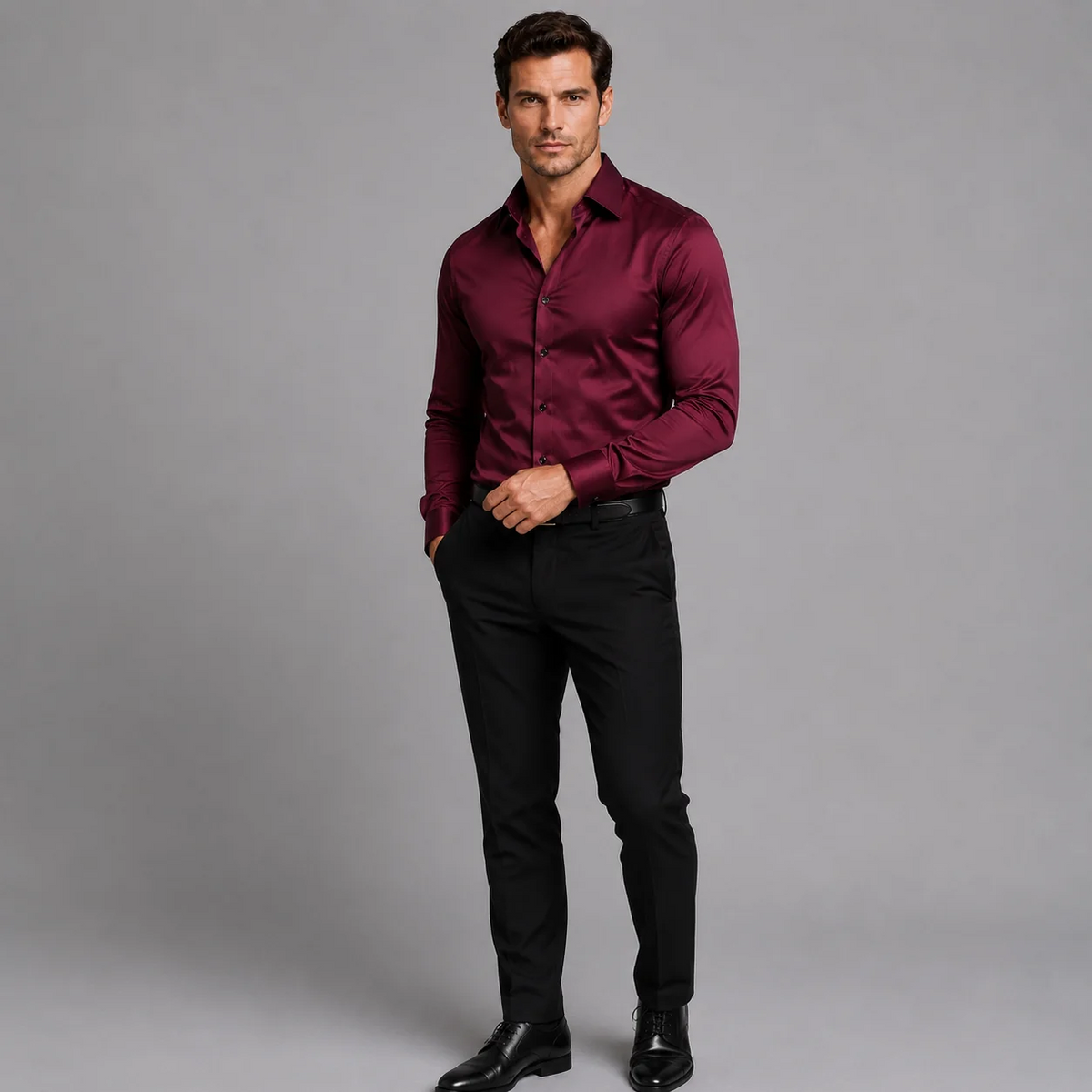 Men's Slim-Fit Satin-Look Stretch Shirt