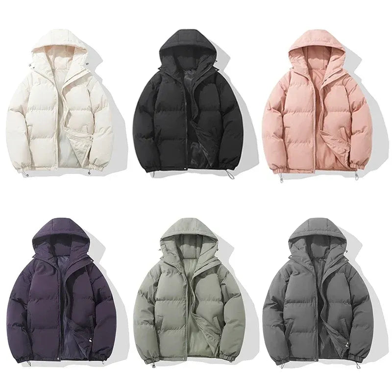 Women's Hooded Puffer Jacket – Cotton Blend, Zip Front & Adjustable Hood