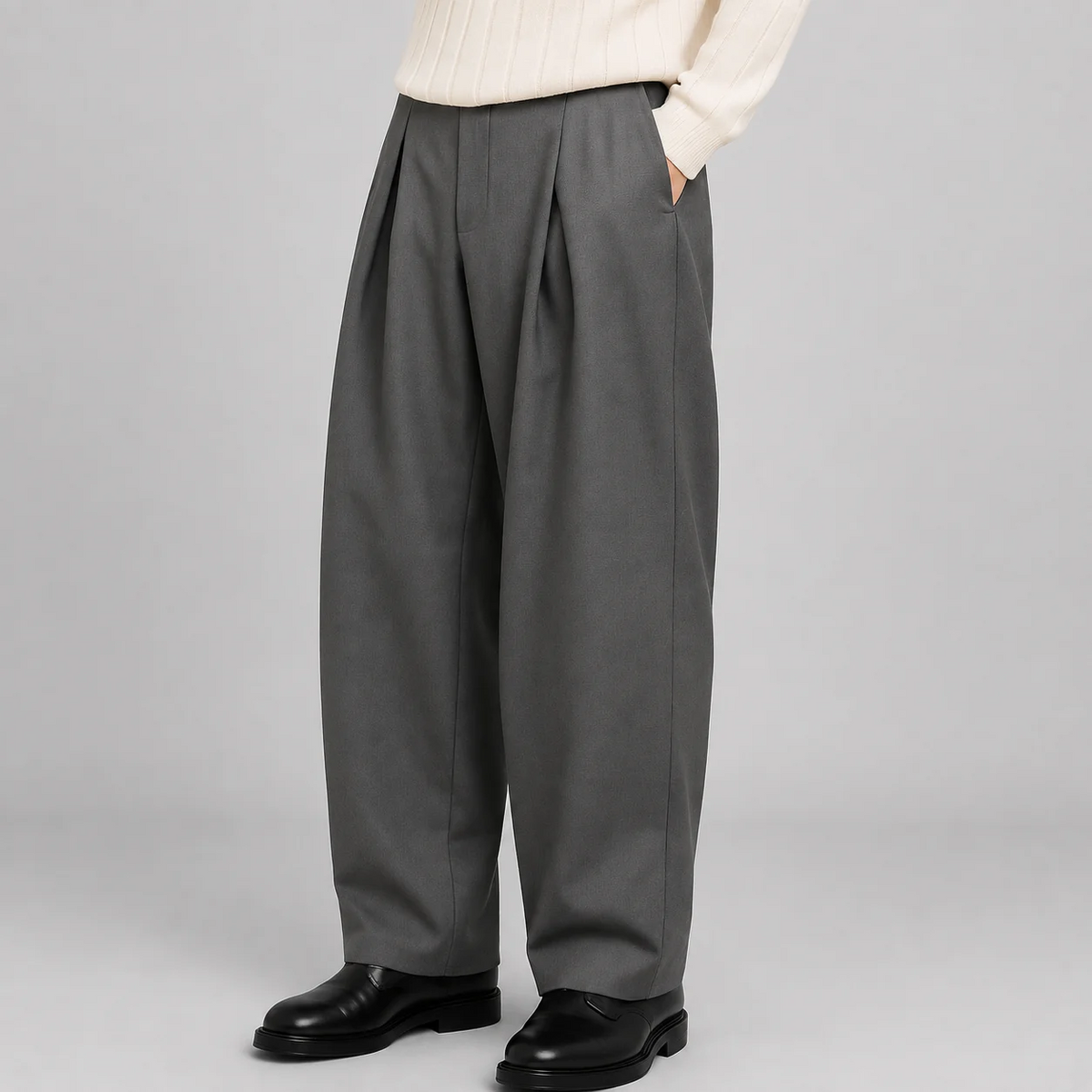 Men's Wide-Leg Trousers – High-Waisted Double-Pleat Tailored Fit