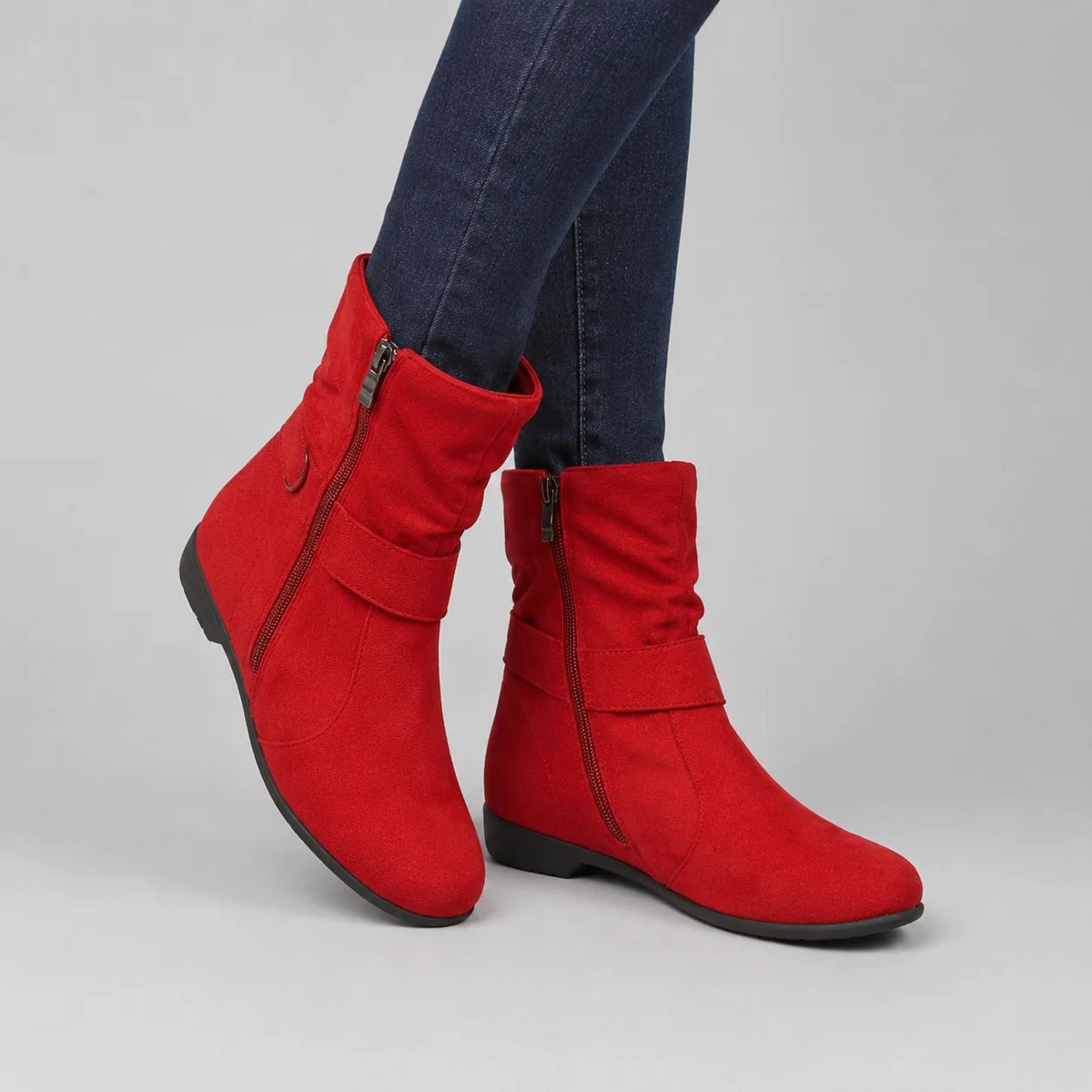 Women's Slouch Ankle Boots – Buckle Detail Low Heel