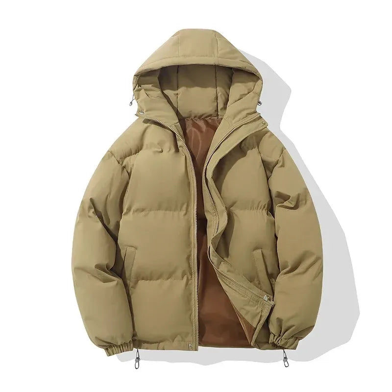 Women's Hooded Puffer Jacket – Cotton Blend, Zip Front & Adjustable Hood