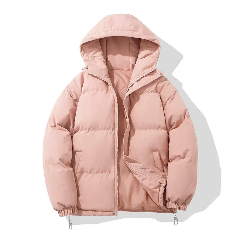 Women's Hooded Puffer Jacket – Cotton Blend, Zip Front & Adjustable Hood
