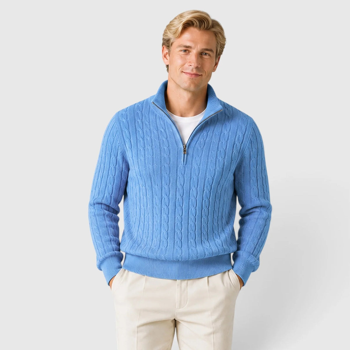 Men's Cable Knit Quarter-Zip Jumper – Textured Knit Pullover
